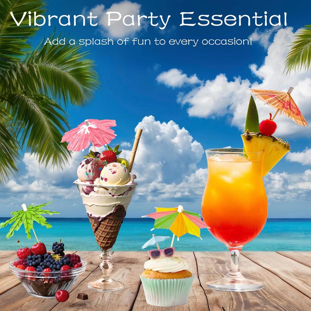 Drink Umbrellas Cocktail Picks Assorted Mini Paper Umbrella Hawaiian Paper Cocktail Picks for Summer Tropical Birthday Party 5