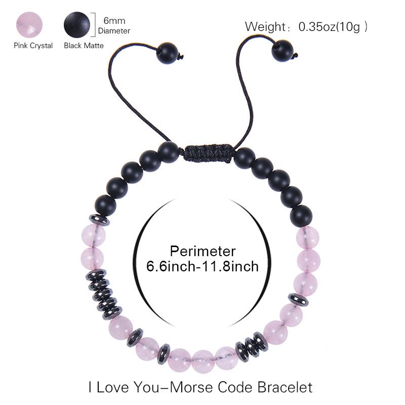 Morse Code 'I Love You' Rose Quartz Bracelet for Mom