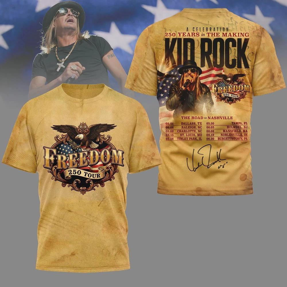 Kid Rock Freedom 250 Tour Road to Nashville 2026 3D T-shirt 4XL