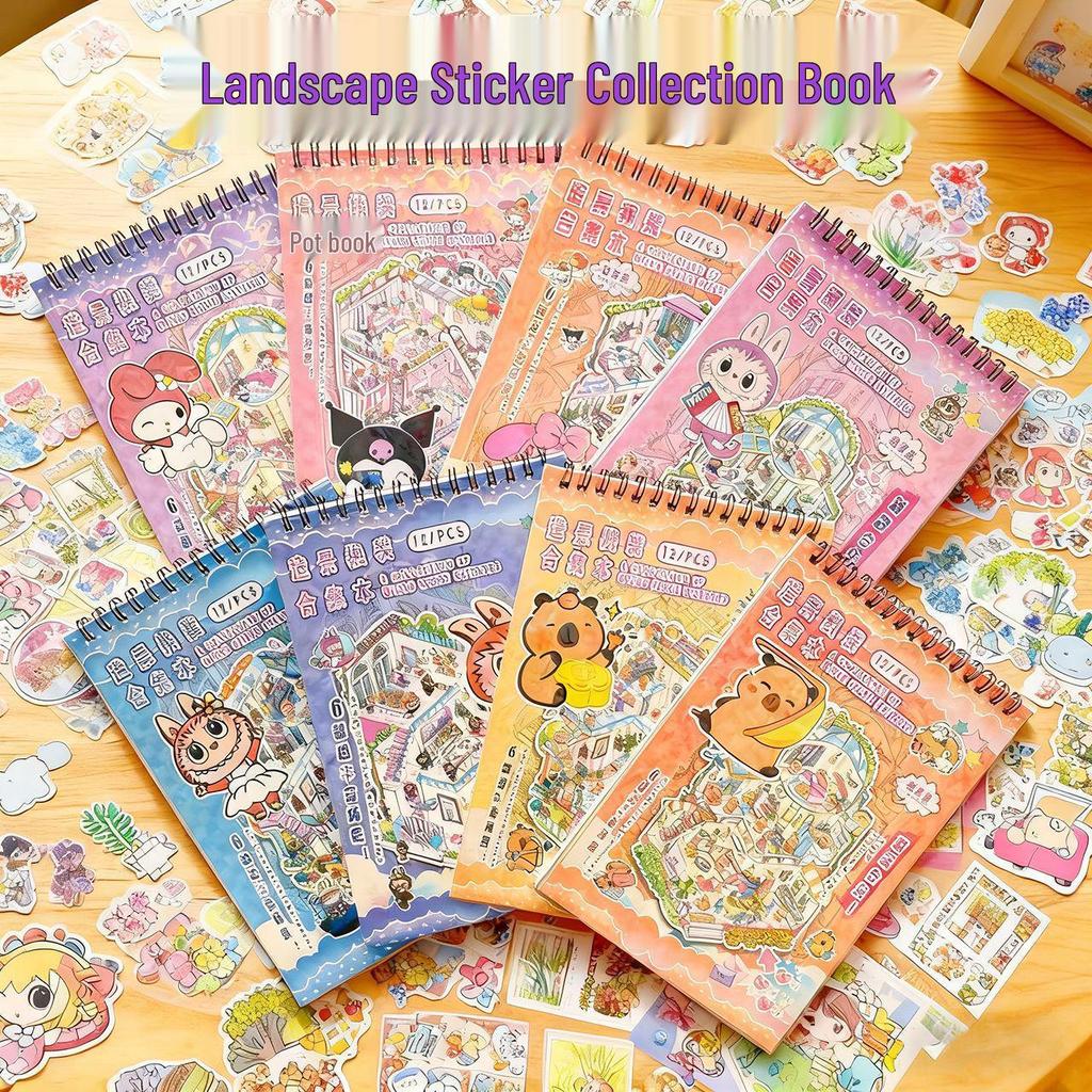 3D Cartoon Cottage Miniature Landscaping Sticker Book: DIY Scene Decoration Washi Stickers