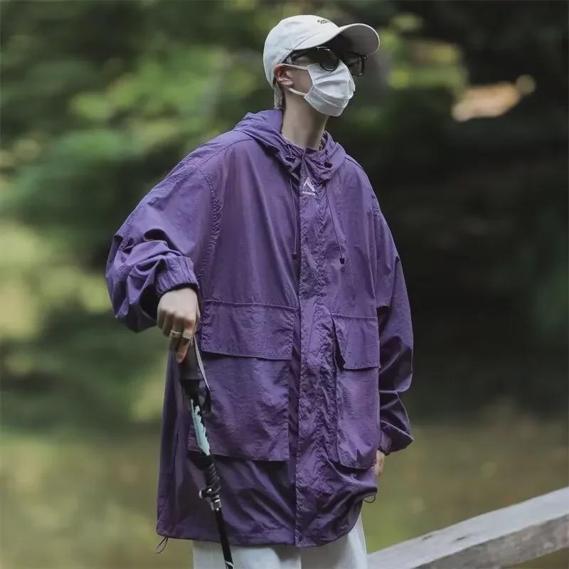 Unisex Japanese-Style Hooded Multi-Pocket Windproof Sun Protection Jacket