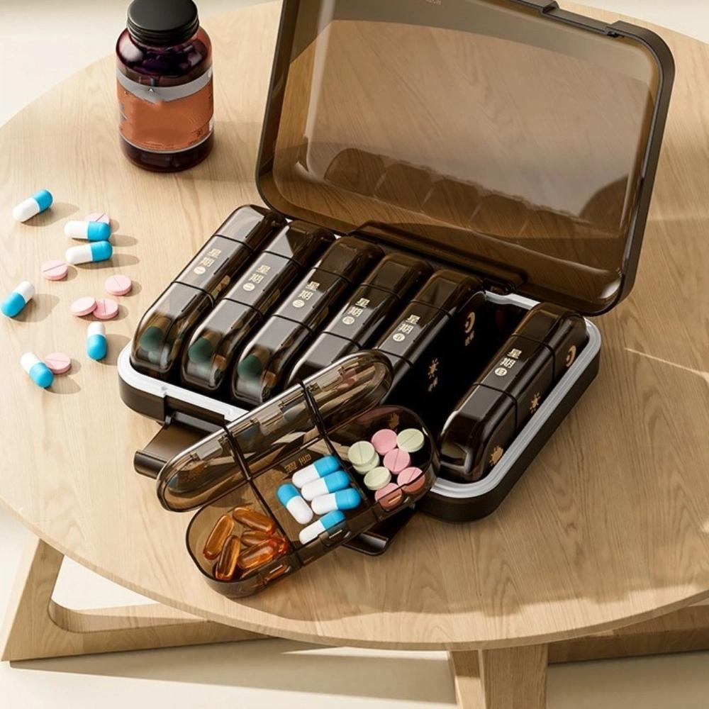 Japanese-style Medicine Dispenser Seven Days Weekly Pill Organizer Medicine Box Home Organization