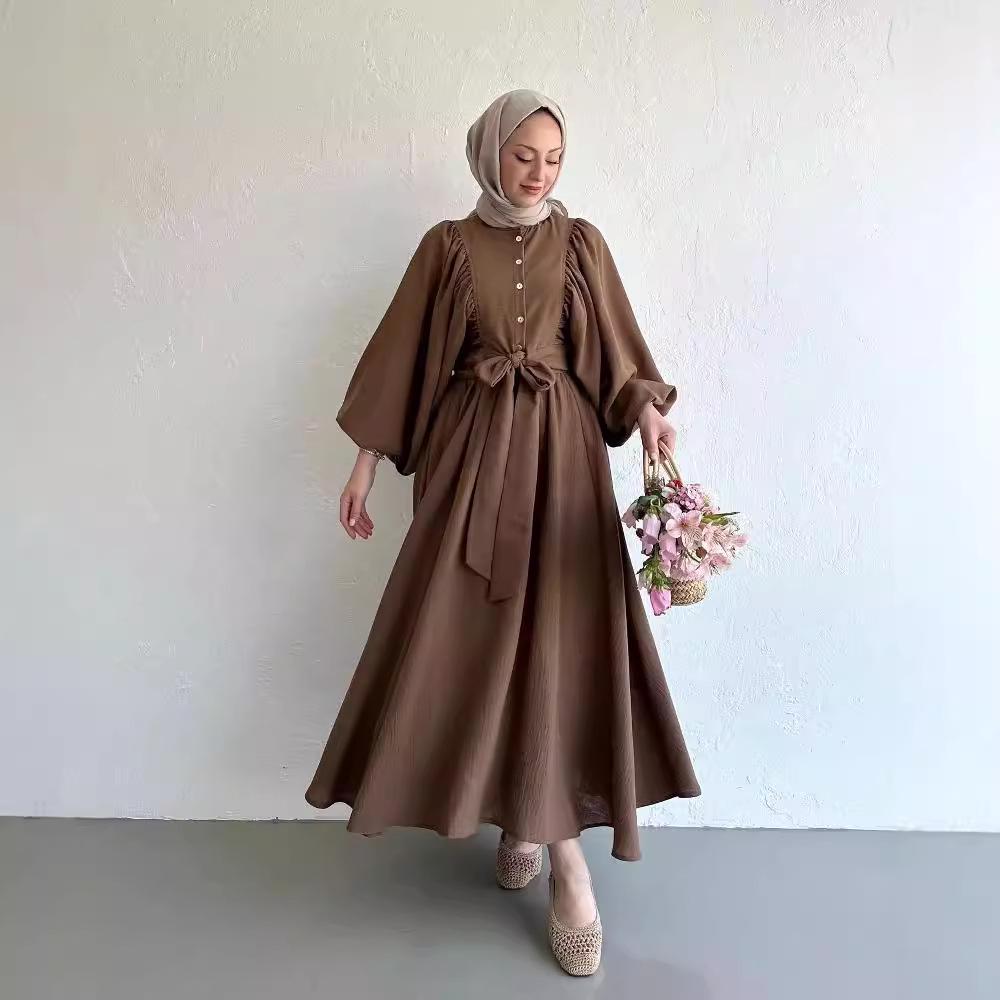 2024 Europäischer & Amerikanischer Stil Muslimisches Mode-Set: Oberteil mit Puffärmeln & Halbrock mit weitem Saum