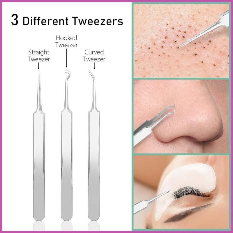 8-Piece Acne Extraction Tool Set In Stainless Steel Box, Professional For Spas And Beauty Salons (Includes Free 10Pcs Pad)