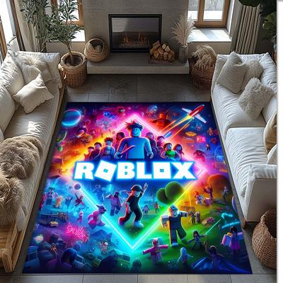 Alfombra de Área de Franela Estampada Roblox Antideslizante Suave Alfombra de Piso de Poliéster Decoración Interior para Dormitorio Sala de Estar Sofá