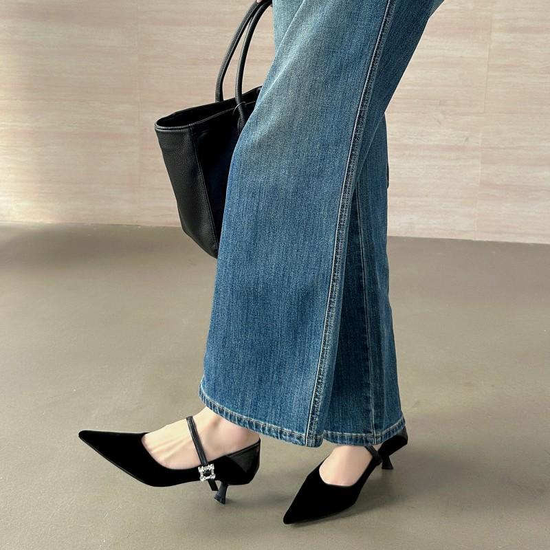 Pointed French suede medium heel Mary Jane shoes for women in the autumn of 2025, new models with temperament, fine heel single shoes for women