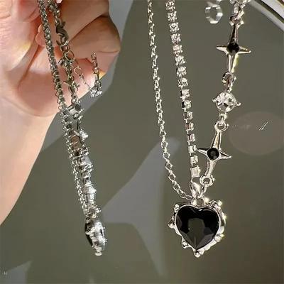 Gradient Purple Zircon Star Heart Necklace Crystal Cross Star Chain for Girls Simple and Atmospheric with a Variety of Clothing
