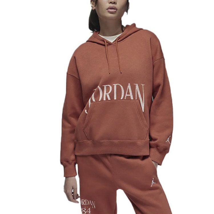 Jordan Brooklyn Fleece Letter Print Fleece Lined Long Sleeved Hooded Sweatshirt Women's Gray Peach Red FN5435-209