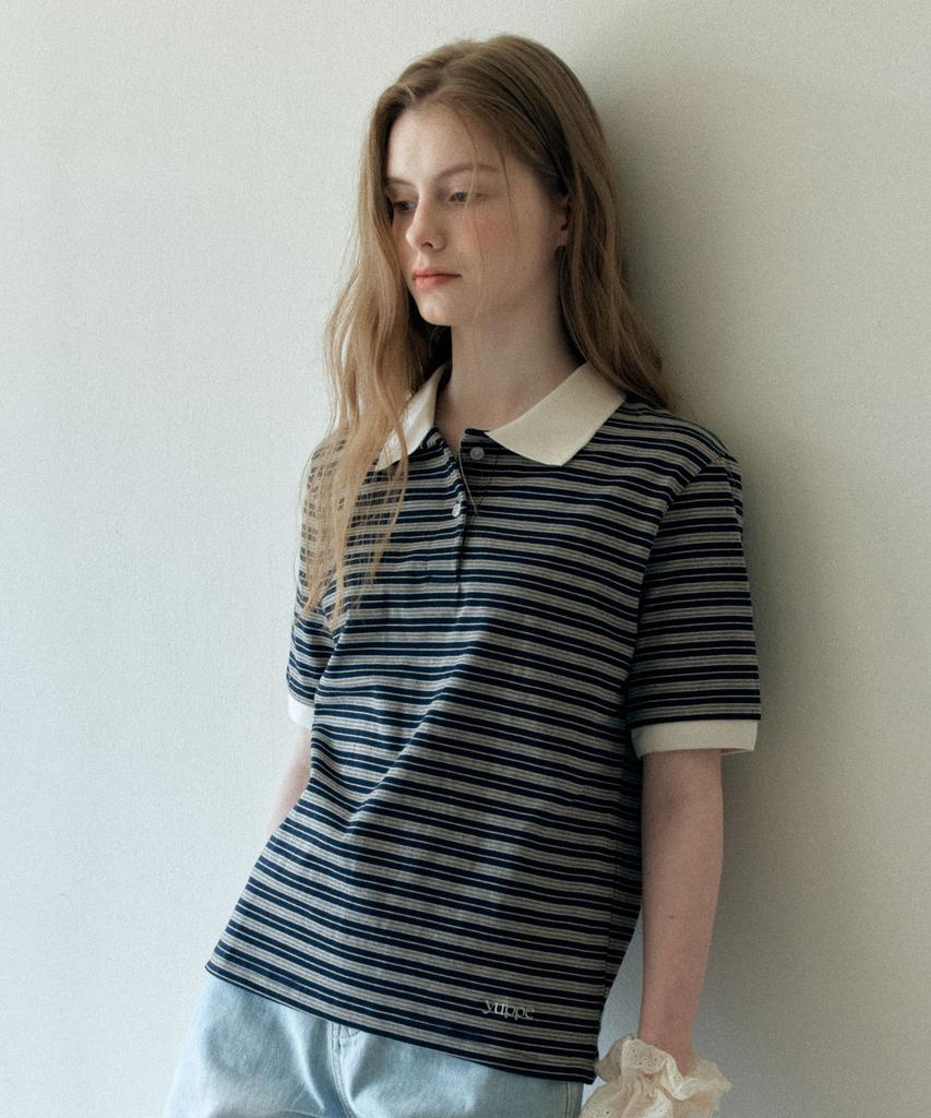 Yeoppe Button Stripe T-Shirt_Navy