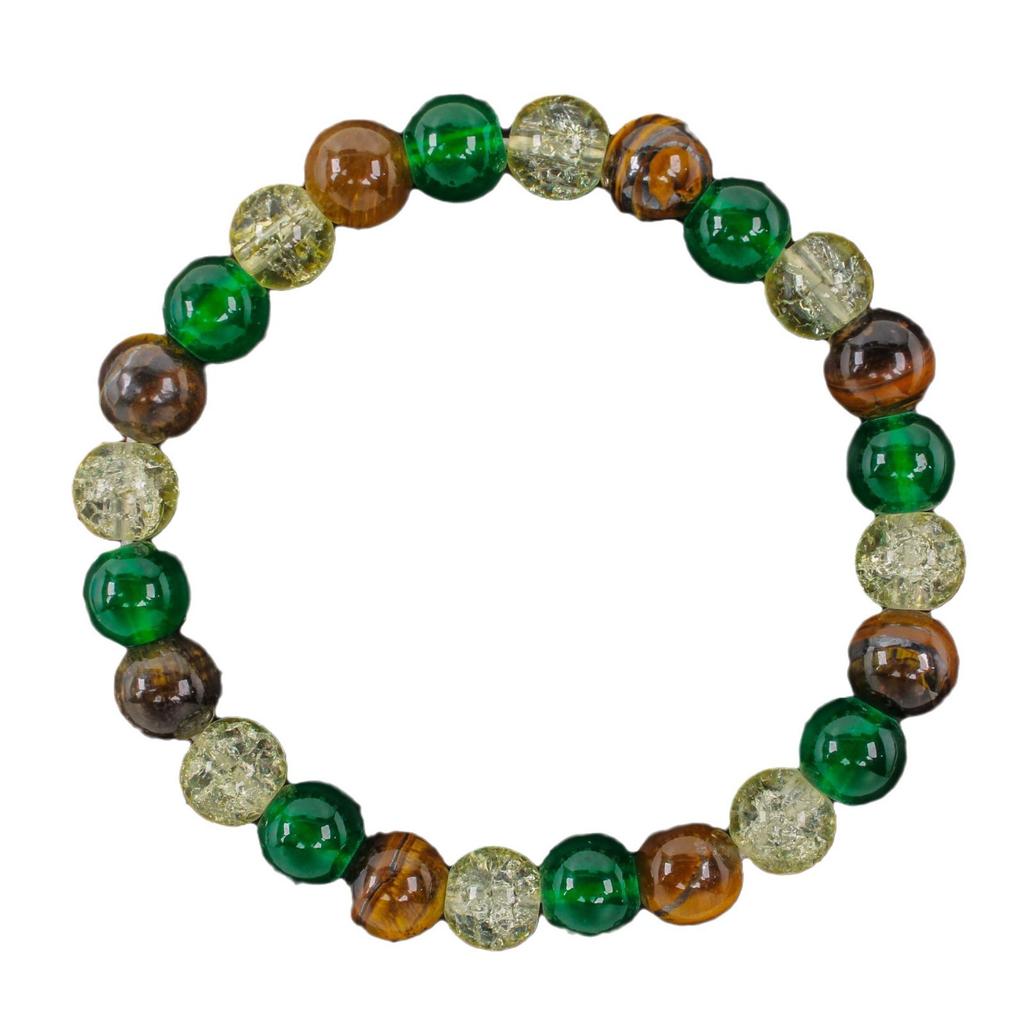 Festive Gifts Earthy Green Brown And Gold Tone Stone Beaded Bracelet Fashion Jewelry For Unisex Daily Wear Stylish And Easy To Match Accessory