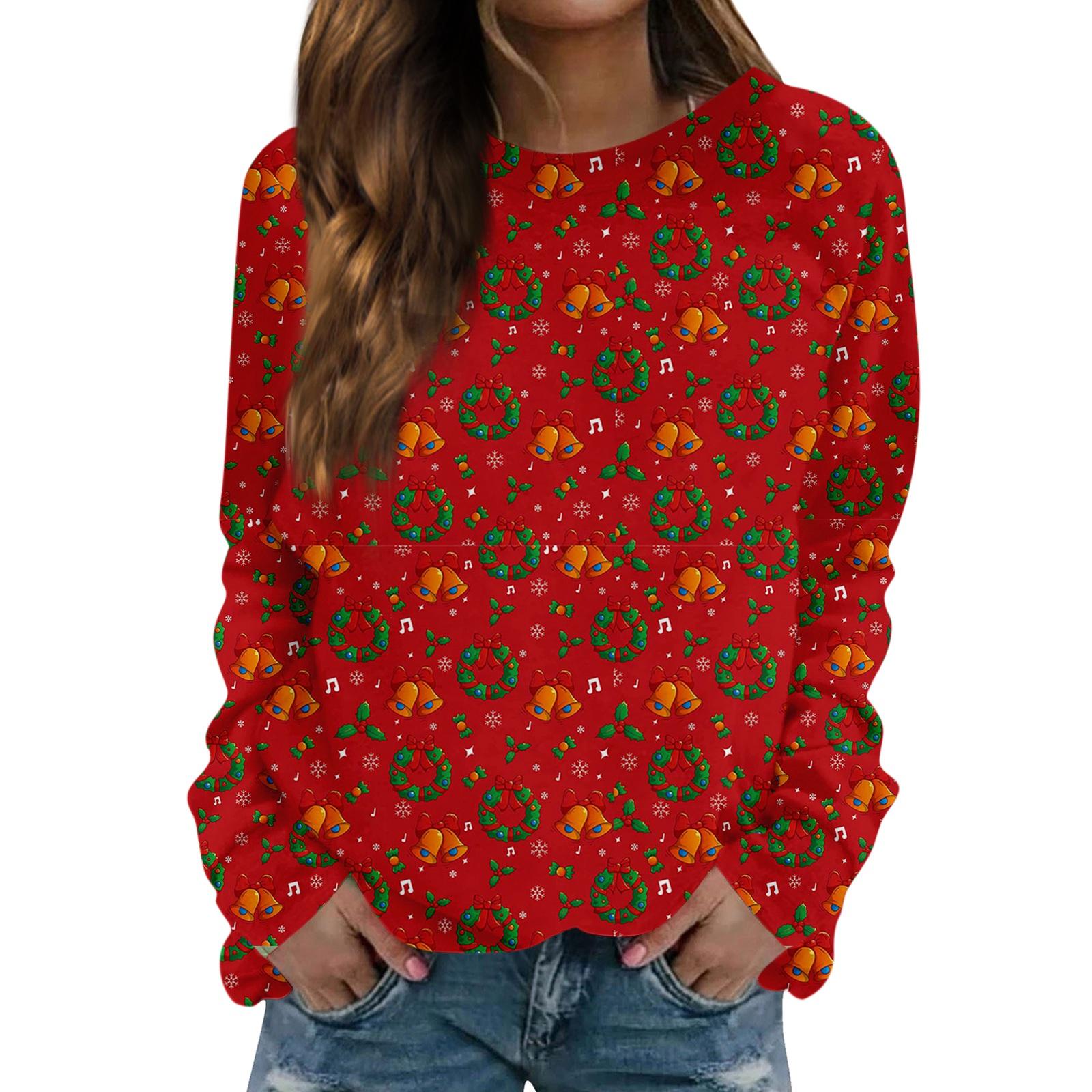 

Женская модная повседневная кофта с длинным рукавом в стиле ретро с принтом рождественского снеговика, с круглым вырезом XL красный