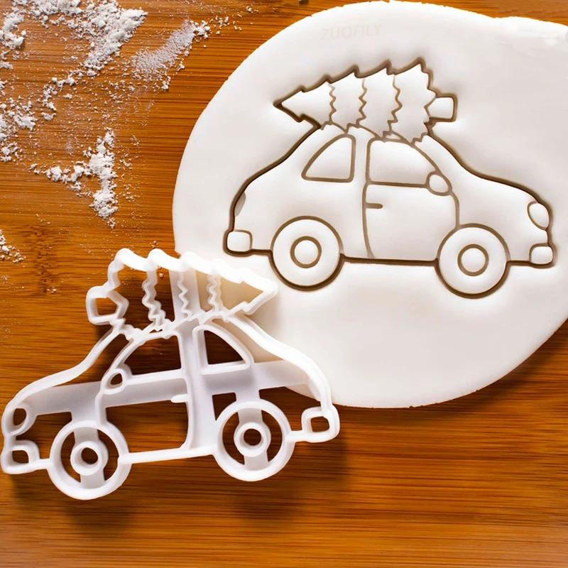 Christmas Cookie Embosser Mold Cartoon 3D Santa Claus Elk Chimney Fireplace Fondant Stamp Cake Decorating Tools Baking Supplies