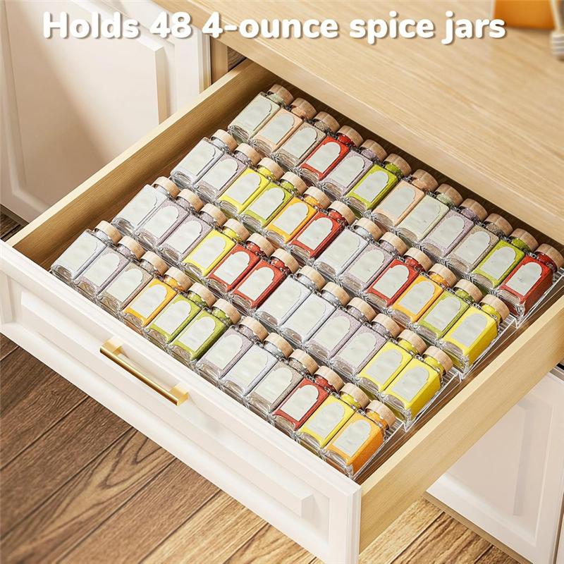 ABBP-Expandable Spice Drawer Organizer Acrylic Spice Rack Adjustable Clear Acrylic Spice Rack 1 Set