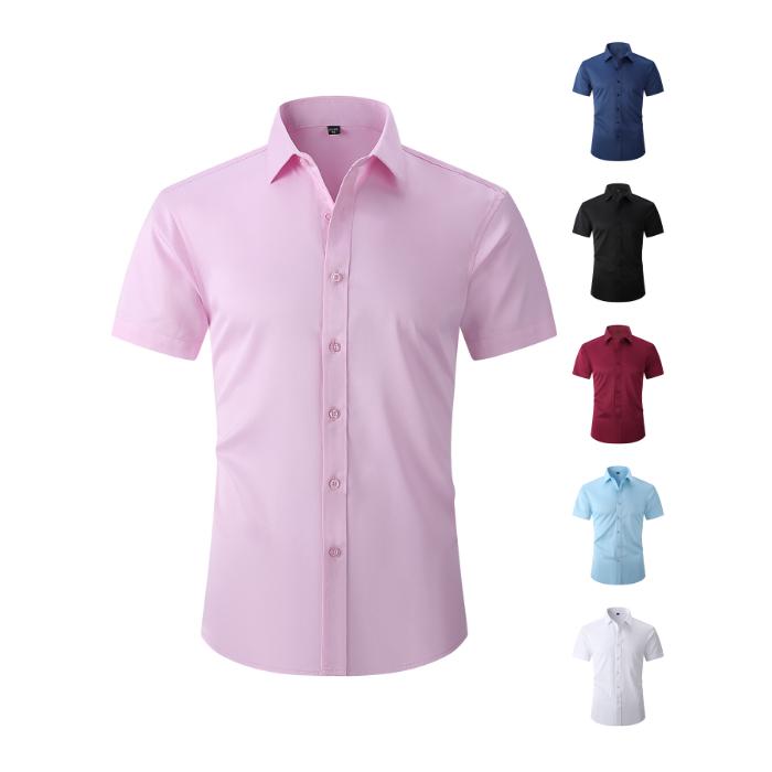Summer Cotton Men's Short Sleeve Dress Shirt Solid Color Formal Business Button Down Regular Fit for Office Party Daily Wea