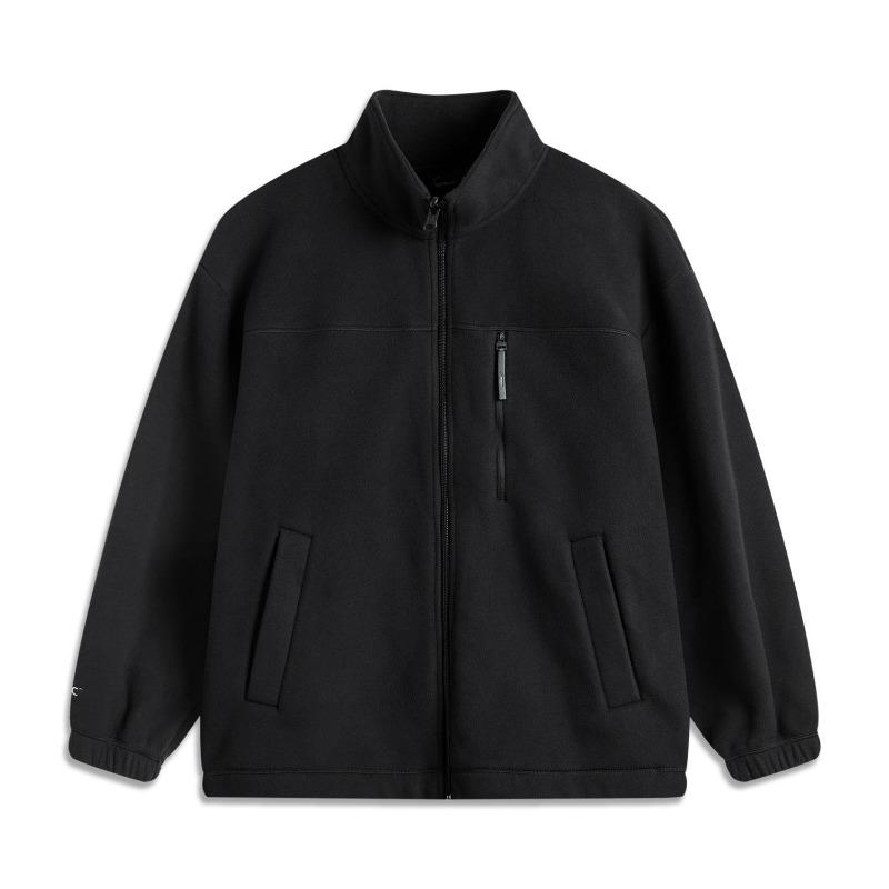 Li Ning Sports Trend Series Lettered Hooded Fleece Loose Long Sleeve Windbreaker Men Outerwear Black AWBU031-2