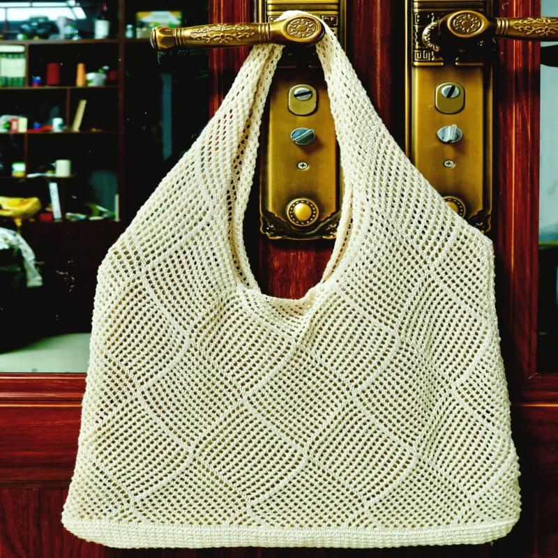 Vintage Hohlstricktasche Gewebte Tasche Damenhandtasche Häkeltasche Einfarbige Hohl-Henkeltasche Reise-Umhängetasche