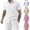 Men's Summer -Color Collared Button-Down Shirt And Shorts Set