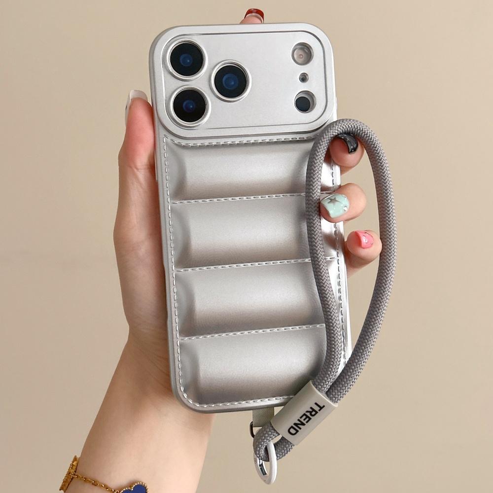 Wrist Strap Cord Down Jacket Silicone Case For For Iphone 17 16 1 14 13 12 11 Pro Max XR XS X 7 8 Plus Camera Protection Soft Cover