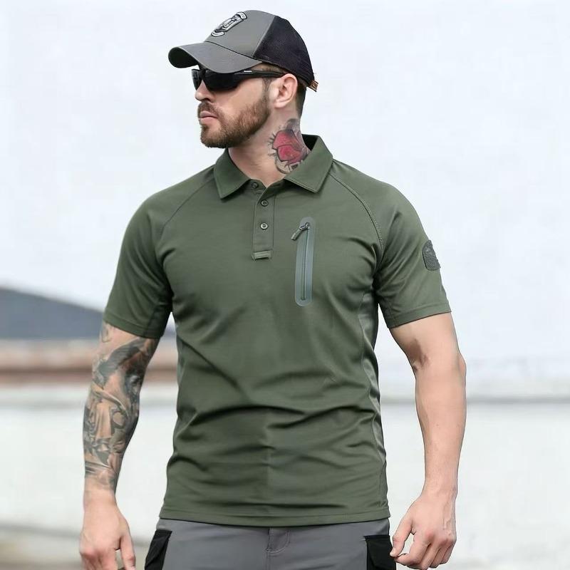 Men's Tactical T-Shirts Quick Dry Breathable Lightweight Short Sleeve with Zip Pocket Outdoor Hiking Casual Sports Tops
