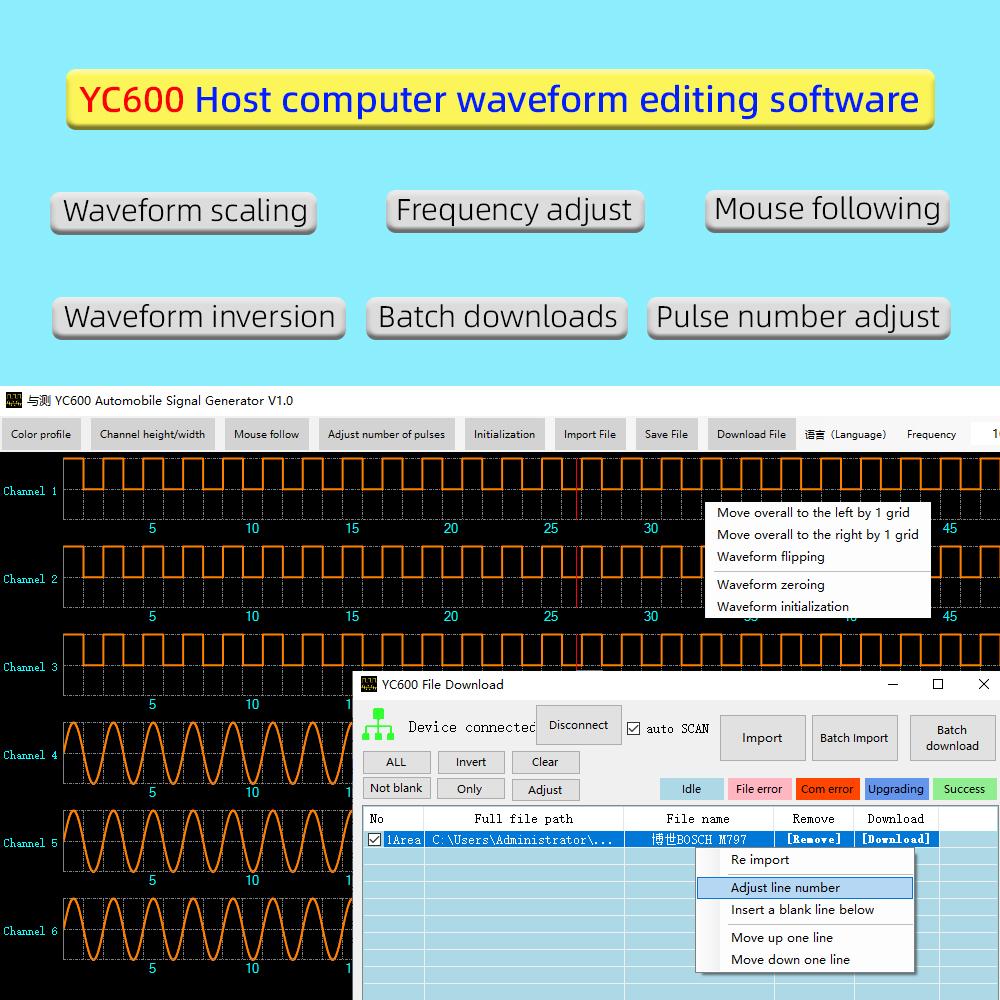 AM-YC600 Six-channel Analog Crankshaft Camshaft CKP CMP SYNC Signal Simulator for Diesel Gas Engine with Waveform Edit Software