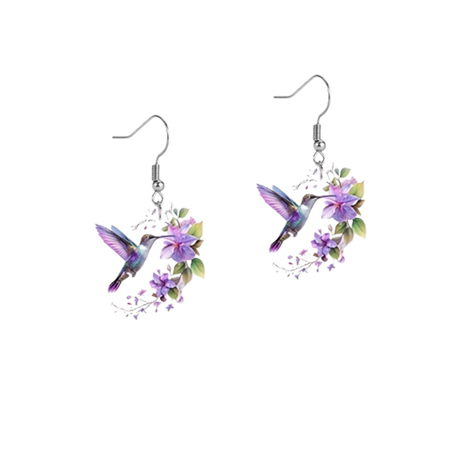 

Versatile Drop Earrings with Hummingbird and Flower Pattern Acrylic Construction Comfortable for Long Time Wear 1