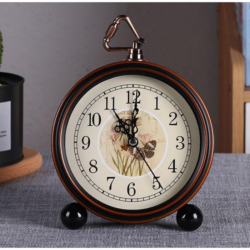 Retro Small Alarm Clock Desktop Countertop Clock Ornament Seat Clock Mute Old Man Clock Home Bedroom Clock Table Pendulum Clock