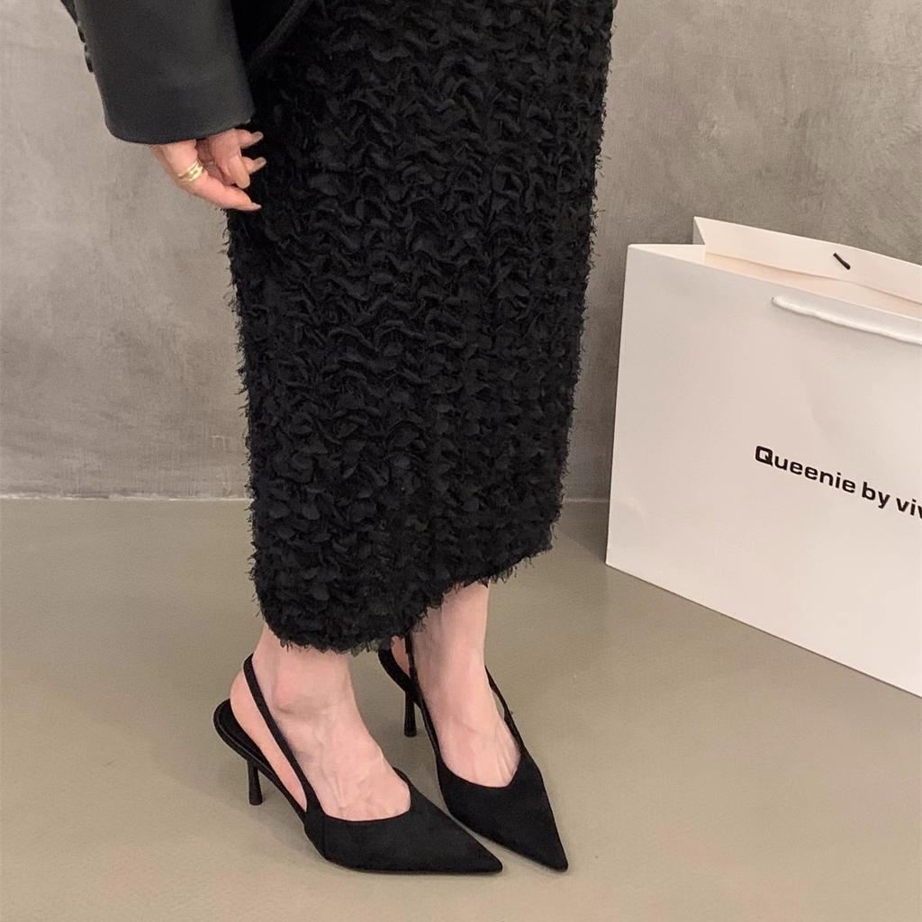 Niche French leopard print high heels bag head sandals fairy shoes 2025 new spring and summer suede pointed single shoes