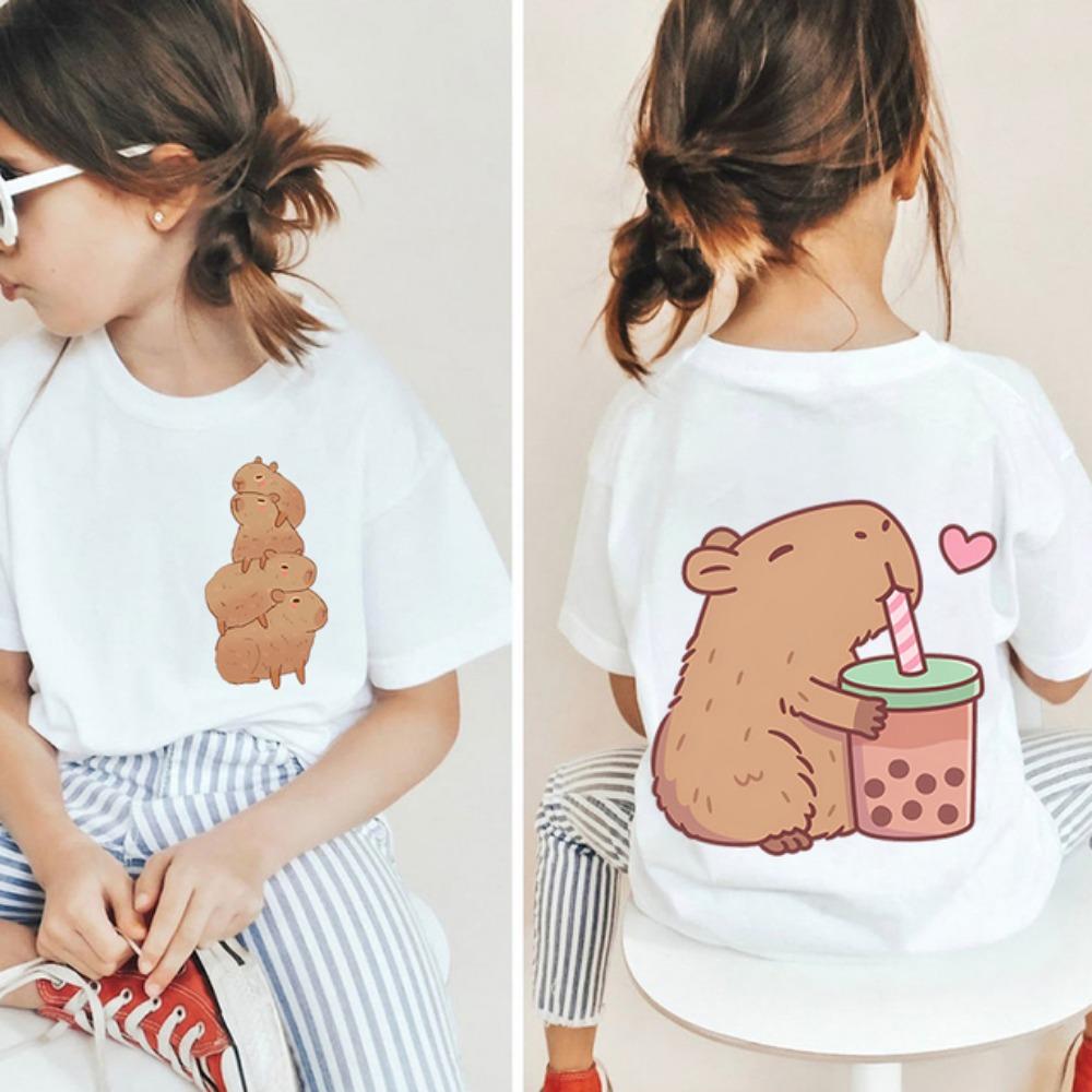 

Горячая Распродажа Kawaii Capybara Lovers Kids 1-14Y Хлопковая Футболка Белая Футболка С Короткими Рукавами Мультяшный Топ Двусторонняя Печать для Девочек 7-8T(140cm)