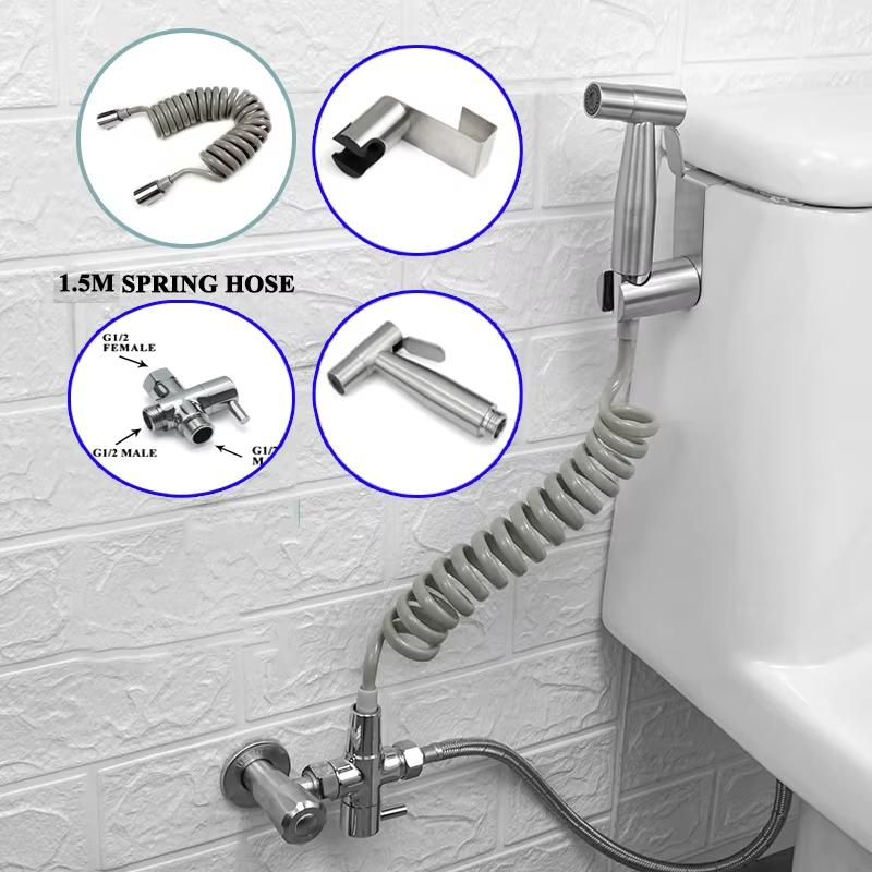 Portable Toilet Bidet Sprayer Gun, Holder Self-Cleaning Washing, Bidet Faucet Spray, 3-Way Valve, Bathroom Showerhead Hose