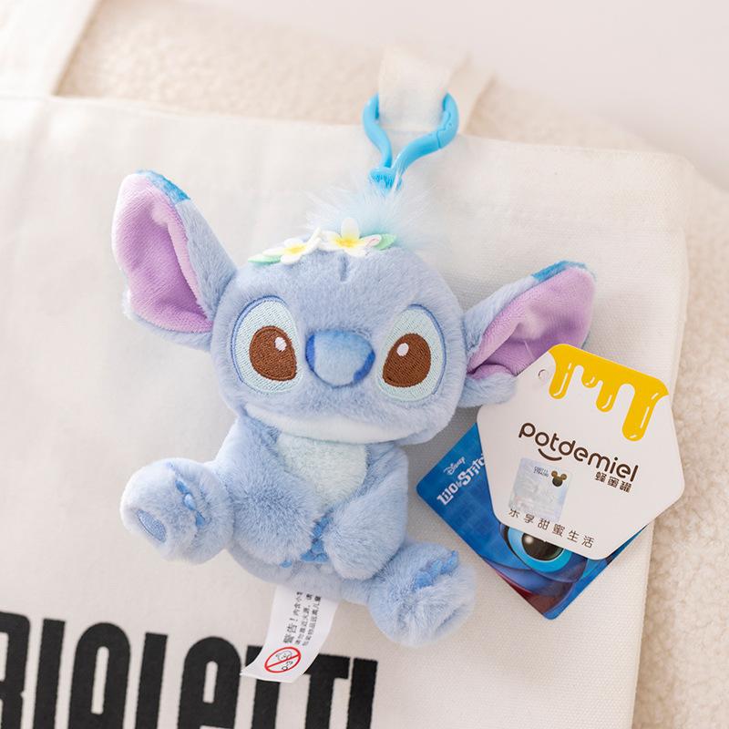 Stitch and Angel Plush Keychain Cute Blue & Purple Flower Headdress Anime Dolls Pendant Bag Backpack Decor for Boys Girls Gifts синий