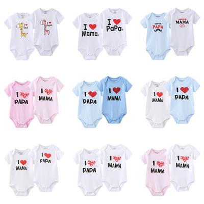 2 Stück „I Love Papa Mama“ Bodys für Neugeborene, Jungen und Mädchen, weich, 100 % Baumwolle, Zwillingskleidung