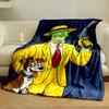 Bright Yellow Suit, Green Mask, Red Tie, Holding a Revolver with a Dog. for All Seasons Blanket Lunch Break Throw Gift