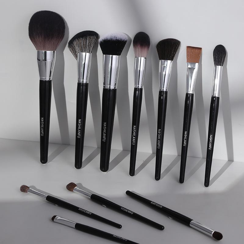 Silk Family Makeup Brush Set: Contour, Loose Powder, Blush, Blending, Eyebrow, Eye & Nose Shadow Brushes.