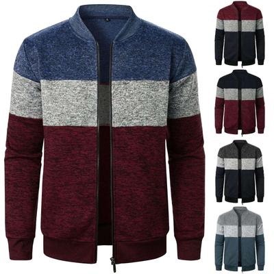 Men's Spring Autumn Stand Colorblock Color Cardigan Jacket Men's Casual Cardigan Jacket