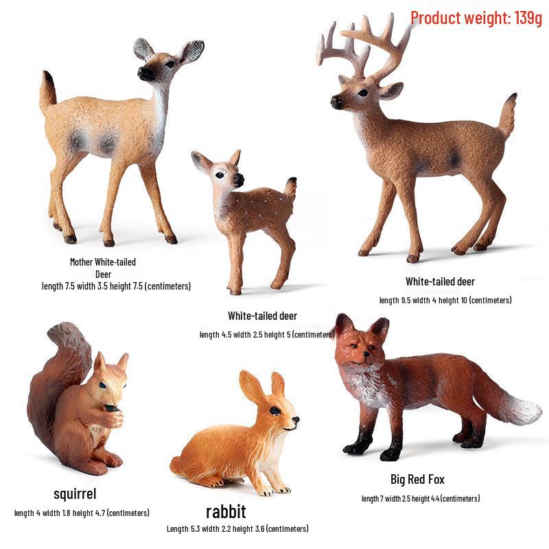 Miniatur-Dschungeltier-Simulationsspielzeug-Set: Reh, Fuchs, Eichhörnchen, Elch, Waschbär, Schwein, Kaninchen