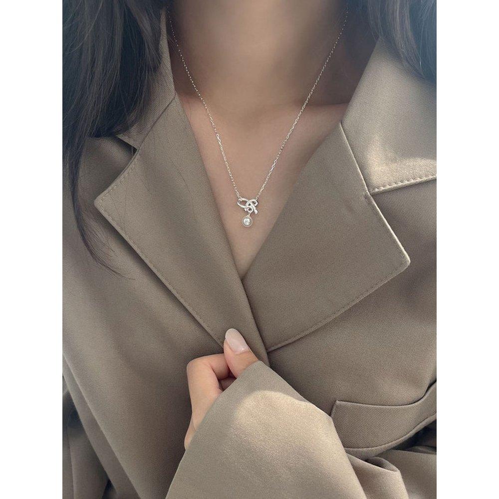 Silver925 Pearl Pretzel Necklace (2Color)