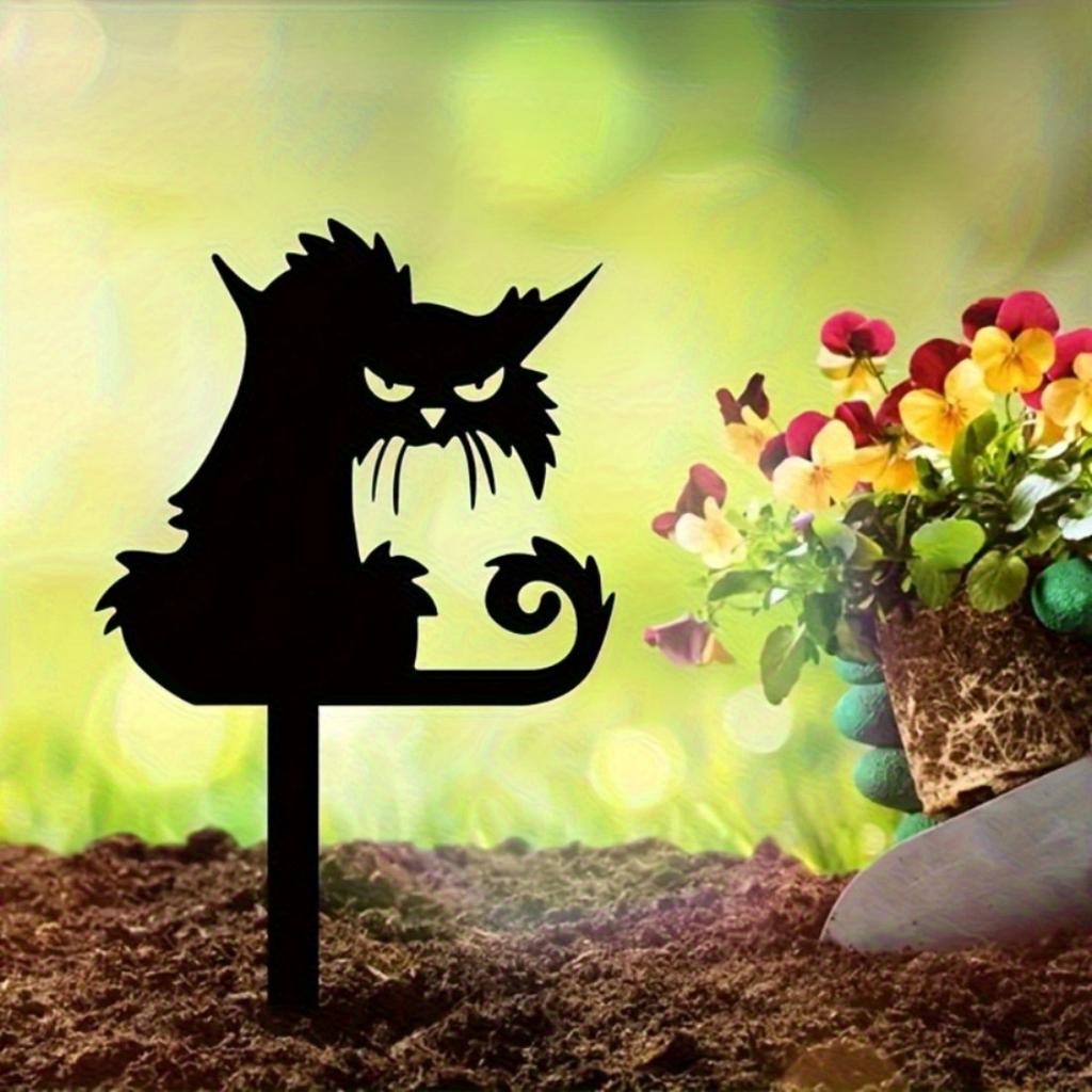 Halloween Ghost Cat Metal Garden Stake Spooky Silhouette Outdoor Yard Patio Decor Fall Display Ornament