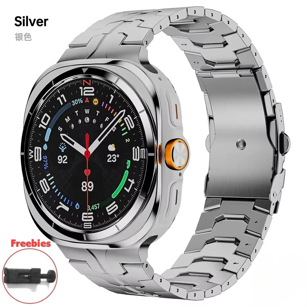 

Роскошный мужской ремешок для часов Samsung Galaxy Watch Ultra 47 мм, титановый металлический браслет для Galaxy Ultra 47, аксессуары для умных часов из нержавеющей стали Stainless Steel серебряный