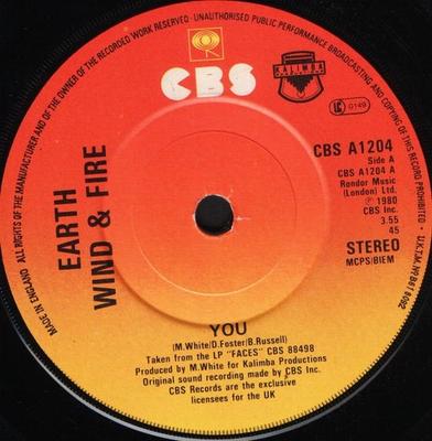 7inch Record EARTH, WIND & FIRE - You CBSA1204 CBS 1980 UK Soul/Funk Used