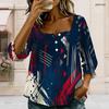 Womens Plus Size Square Neck Long Sleeve Front Button Elegant Loose Versatile Casual Ladies Blouse