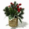 Red Berry Faux Holly Pine Cone Ornament Woven Basket Christmas Mini Potted Plant  Home Decor