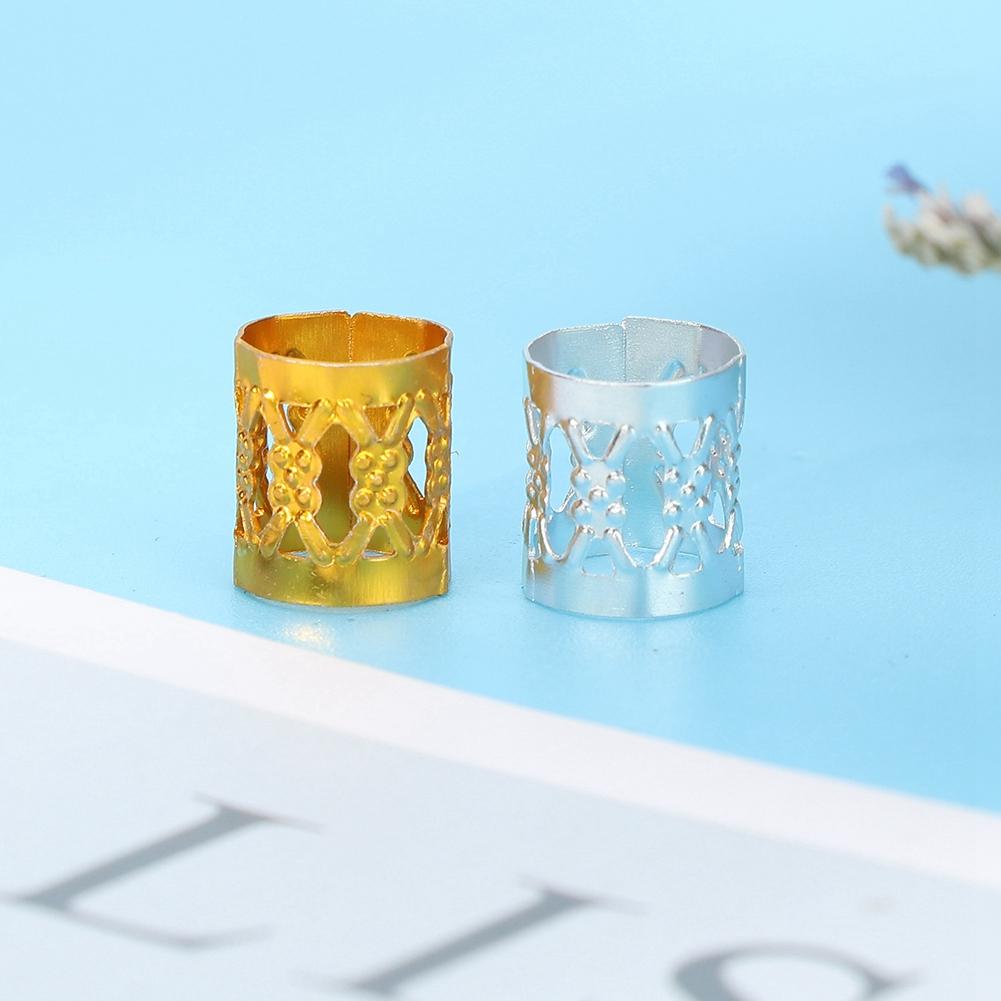 100Pcs Adjustable Dreadlocks Hair Braid Beads Cuffs Hair Decoration Wig Accessories Gold+Silver