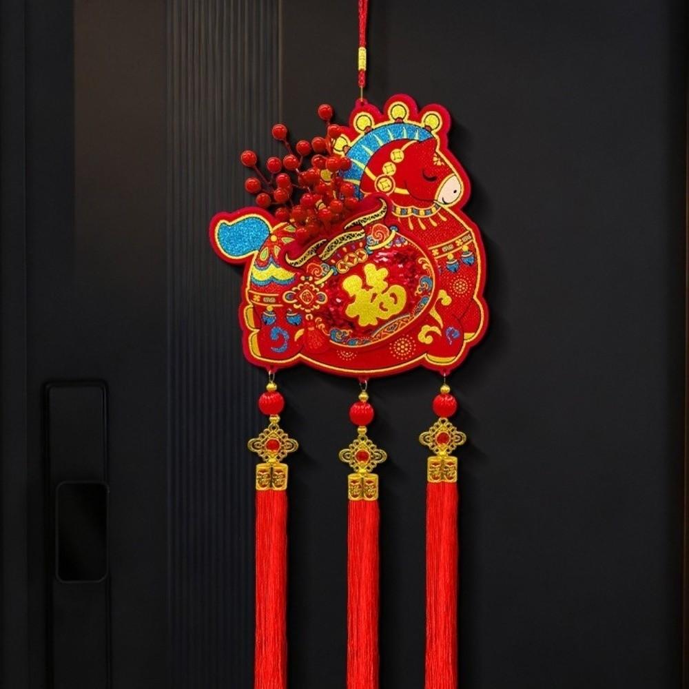 Red Gourd Chinese New Year Ornament with Tassels FU Character Wall Hanging Decor God of Wealth Decor Year of The Horse