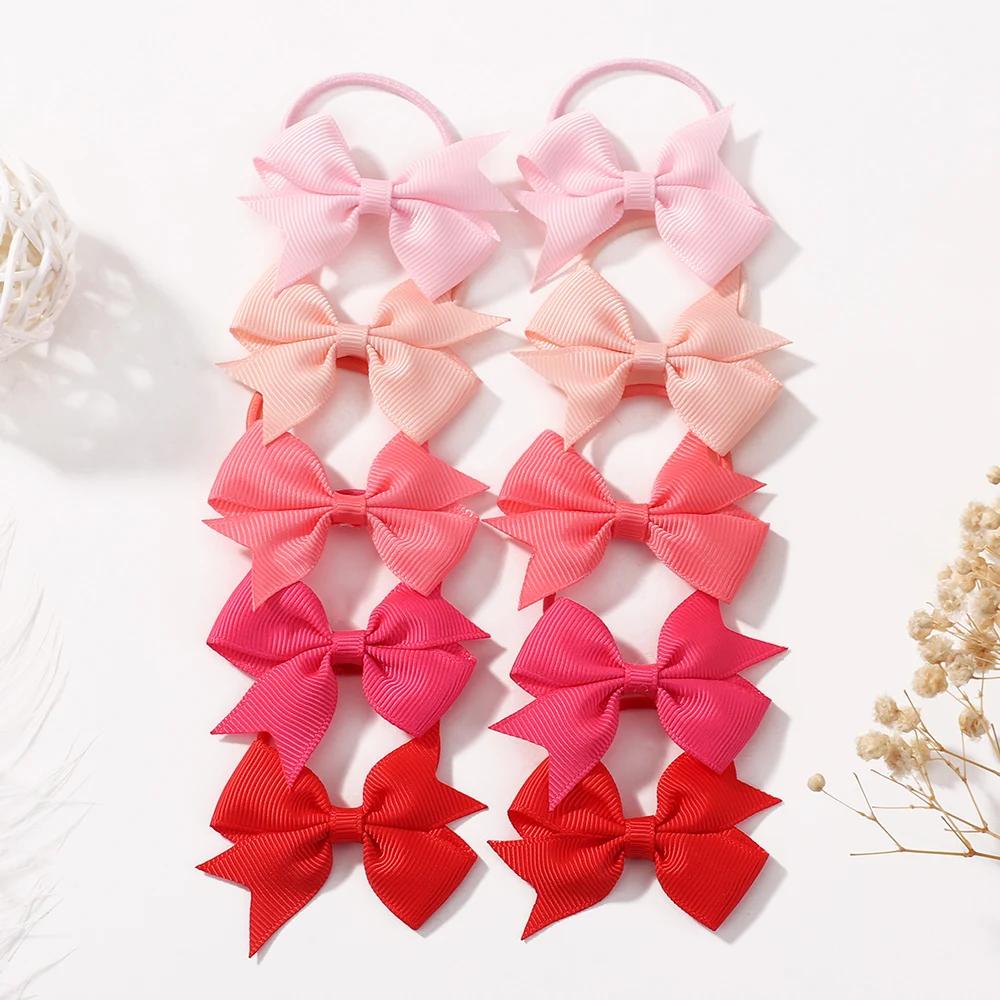 

10Pcs/lot Solid Ribbon Bowknot Hairband for Girls 2.6inch Elastic Satin HeadBand Hair Rope Headwear Hair Accessories