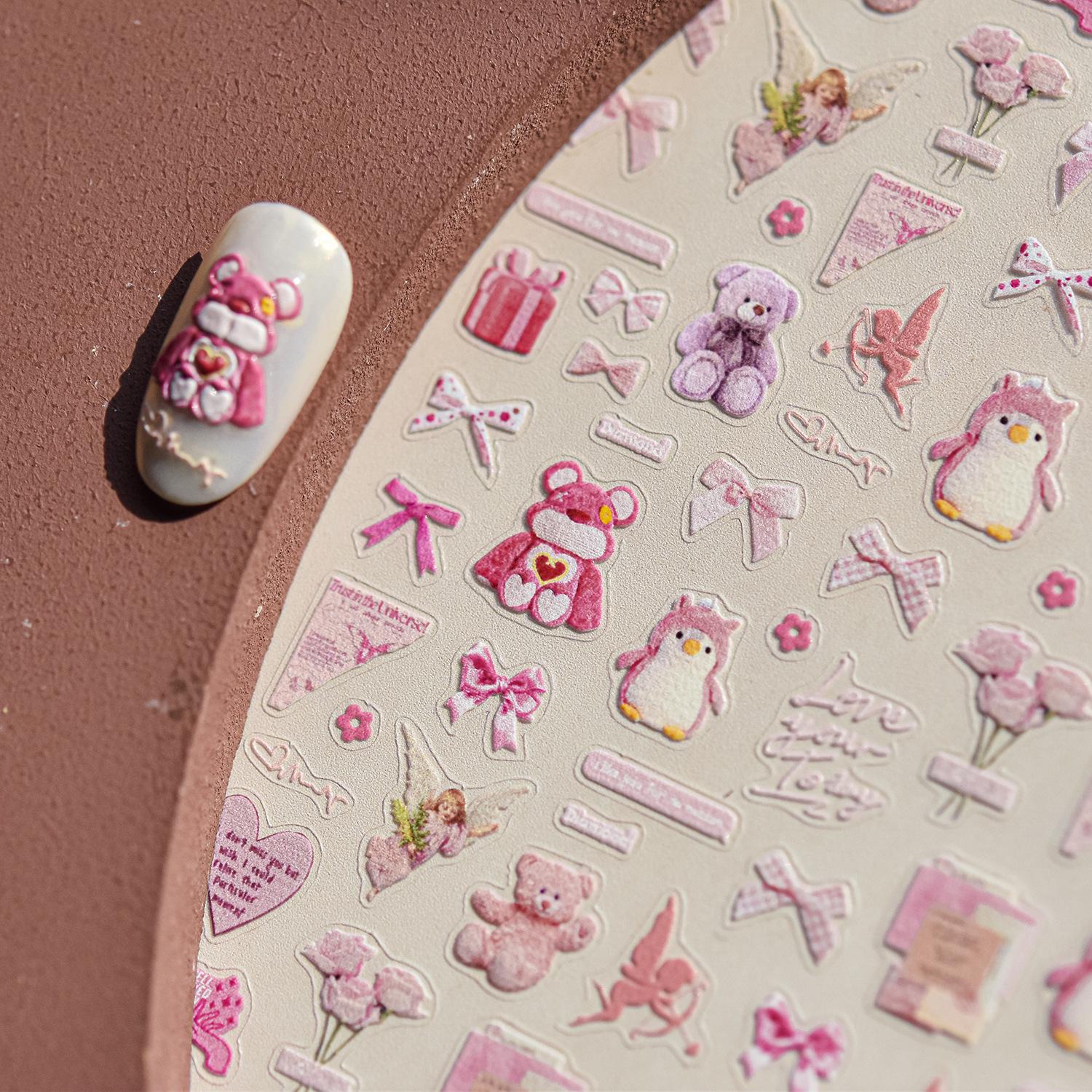 

Tomoni Cute Pink Bear Nail Stickers - Durable Japanese Nail Art for Kids