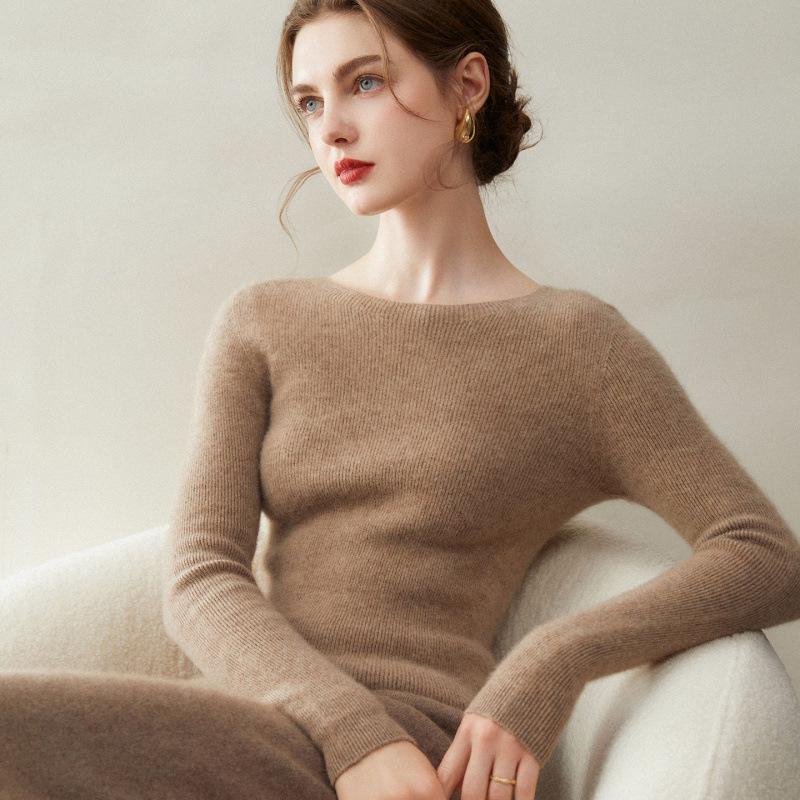 Women's Slim-Fit Round Neck 100% Cashmere Sweater - Stylish Autumn/Winter 2025 Knitwear