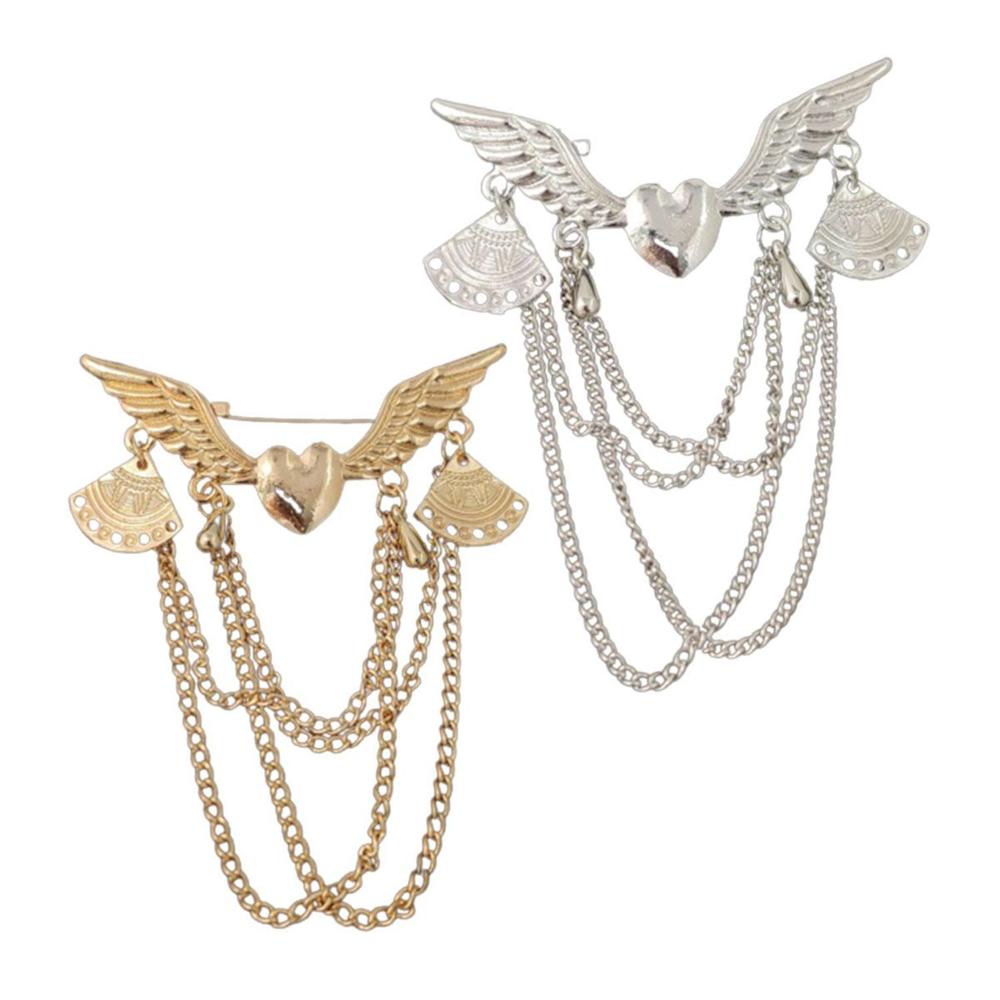 

2 PCS Men DIY Decorate Fashion Gold And Silver Alloy Brooch Wing Shape