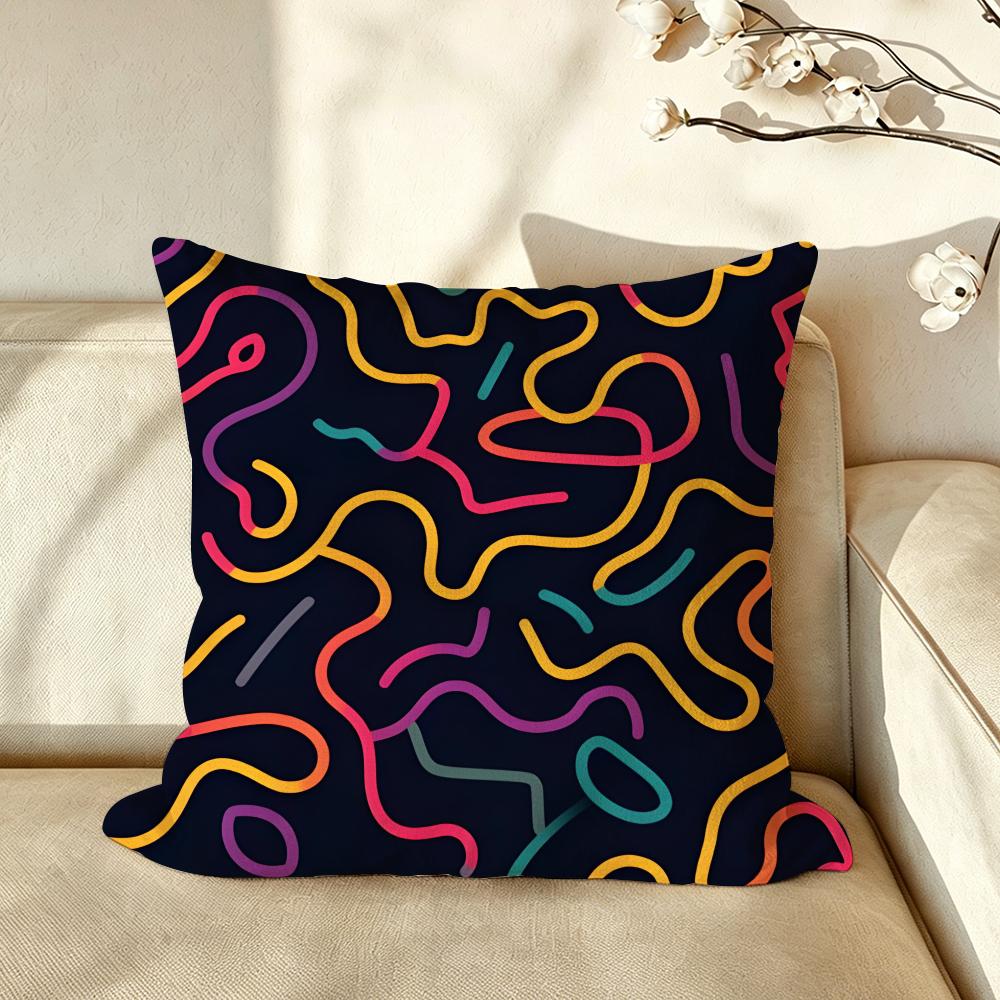 Art NNeon MMaze LLines Cushion Cover Pillow Case Antidustmite Pillowcase Silky Short Plush Sofa Cushion Cover Hot
