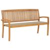 VidaXL Stackable Garden Bench and Cushion 159 Cm Solid Teak Wood