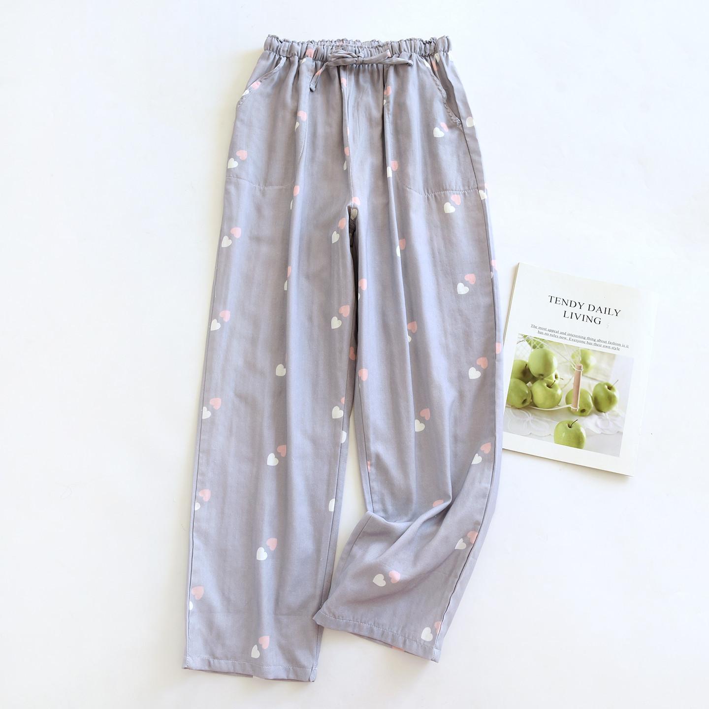 2026 New Women s Spring/Summer Sleeper Pants 100% Cotton Gauze Heart Shaped Thin Printed Pants Home Pants lounge Wear M